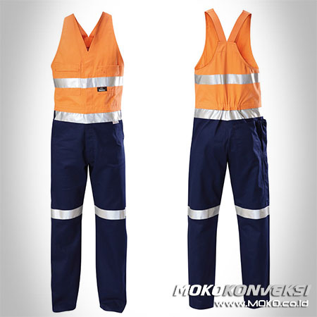 Contoh Model Baju Wearpack Safety Coverall Tanpa Lengan Warna Orange Navy