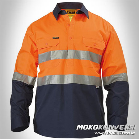 Harga Wearpack Kerja Model Pakaian Safety Warna Orange Biru Navy/Dongker Plus Scotchlite Baju Lapangan Lengan Panjang